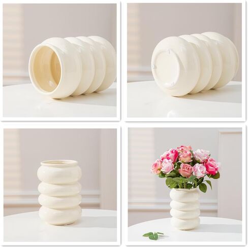 Anding White Vase Set. Flowers. White Ceramic Vase for Home Decor. Pampas Grass Vase. Boho Vase.Modern Vase. Decorative Vase for Home Decor. Clay Vase Flowerpot (AM6902 White) in Kuwait