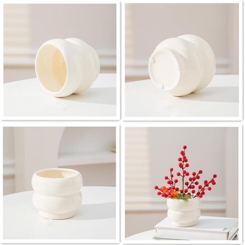 Anding White Vase Set. Flowers. White Ceramic Vase for Home Decor. Pampas Grass Vase. Boho Vase.Modern Vase. Decorative Vase for Home Decor. Clay Vase Flowerpot (AM6902 White) in Kuwait