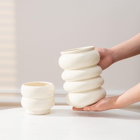 Anding White Vase Set. Flowers. White Ceramic Vase for Home Decor. Pampas Grass Vase. Boho Vase.Modern Vase. Decorative Vase for Home Decor. Clay Vase Flowerpot (AM6902 White) in Kuwait