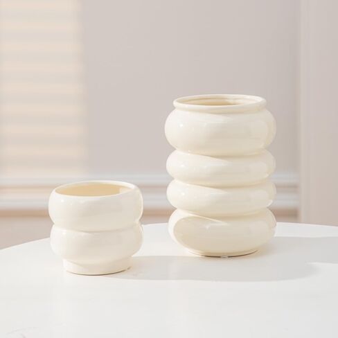 Anding White Vase Set. Flowers. White Ceramic Vase for Home Decor. Pampas Grass Vase. Boho Vase.Modern Vase. Decorative Vase for Home Decor. Clay Vase Flowerpot (AM6902 White) in Kuwait