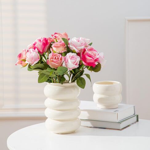 Anding White Vase Set. Flowers. White Ceramic Vase for Home Decor. Pampas Grass Vase. Boho Vase.Modern Vase. Decorative Vase for Home Decor. Clay Vase Flowerpot (AM6902 White) in Kuwait