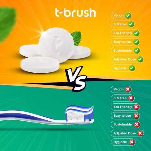 T-brush Whitening Travel Toothpaste Tablets - Natural Ingredients, SLS Free, Gluten Free, Cruelty Free, Eco Friendly Packaging, Vegan - 90 Tablets (Activated Charcoal, Fluoride Free) in Saudi Arabia