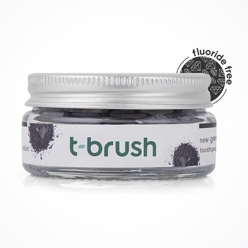 T-brush Whitening Travel Toothpaste Tablets - Natural Ingredients, SLS Free, Gluten Free, Cruelty Free, Eco Friendly Packaging, Vegan - 90 Tablets (Activated Charcoal, Fluoride Free) in Saudi Arabia