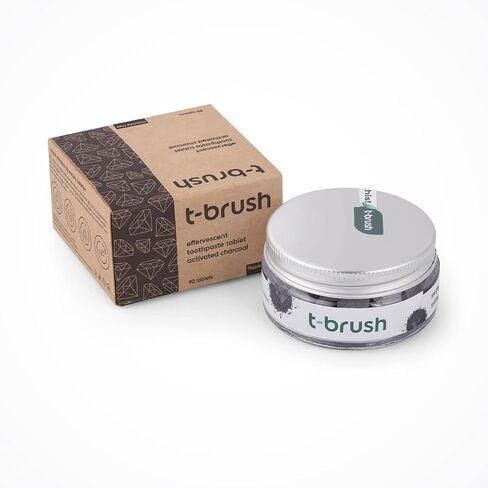 T-brush Whitening Travel Toothpaste Tablets - Natural Ingredients, SLS Free, Gluten Free, Cruelty Free, Eco Friendly Packaging, Vegan - 90 Tablets (Activated Charcoal, Fluoride Free) in Saudi Arabia