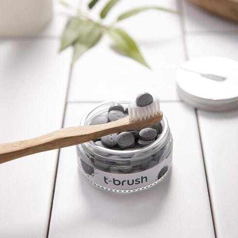 T-brush Whitening Travel Toothpaste Tablets - Natural Ingredients, SLS Free, Gluten Free, Cruelty Free, Eco Friendly Packaging, Vegan - 90 Tablets (Activated Charcoal, Fluoride Free) in Saudi Arabia