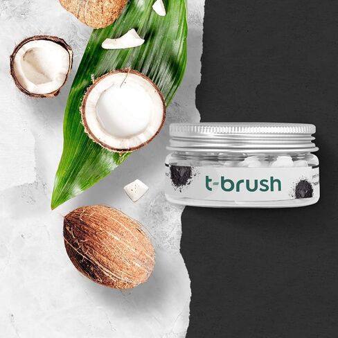 T-brush Whitening Travel Toothpaste Tablets - Natural Ingredients, SLS Free, Gluten Free, Cruelty Free, Eco Friendly Packaging, Vegan - 90 Tablets (Activated Charcoal, Fluoride Free) in Saudi Arabia