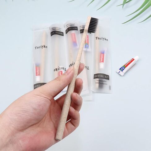 فرشاة أسنان للاستعمال مرة واحدة مع معجون أسنان، مجموعة مكونة من 125 قطعة، مجموعة فرشاة أسنان يدوية للسفر مصنوعة من القش والمشمش ملفوفة بشكل فردي في أدوات زينة كبيرة للبالغين، والأطفال، والفنادق، والمشردين، ودار التمريض، والجمعيات الخيرية in Kuwait