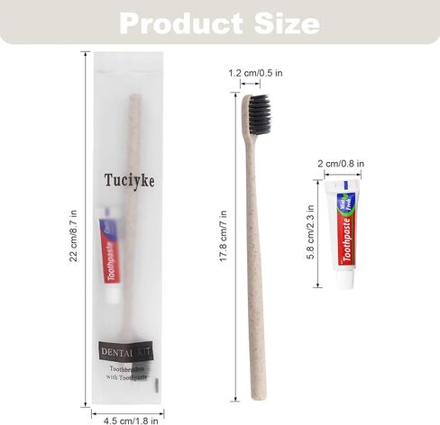 فرشاة أسنان للاستعمال مرة واحدة مع معجون أسنان، مجموعة مكونة من 125 قطعة، مجموعة فرشاة أسنان يدوية للسفر مصنوعة من القش والمشمش ملفوفة بشكل فردي في أدوات زينة كبيرة للبالغين، والأطفال، والفنادق، والمشردين، ودار التمريض، والجمعيات الخيرية in Kuwait