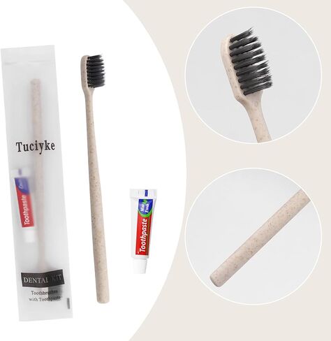 فرشاة أسنان للاستعمال مرة واحدة مع معجون أسنان، مجموعة مكونة من 125 قطعة، مجموعة فرشاة أسنان يدوية للسفر مصنوعة من القش والمشمش ملفوفة بشكل فردي في أدوات زينة كبيرة للبالغين، والأطفال، والفنادق، والمشردين، ودار التمريض، والجمعيات الخيرية in Kuwait