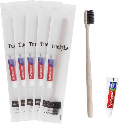 فرشاة أسنان للاستعمال مرة واحدة مع معجون أسنان، مجموعة مكونة من 125 قطعة، مجموعة فرشاة أسنان يدوية للسفر مصنوعة من القش والمشمش ملفوفة بشكل فردي في أدوات زينة كبيرة للبالغين، والأطفال، والفنادق، والمشردين، ودار التمريض، والجمعيات الخيرية in Kuwait
