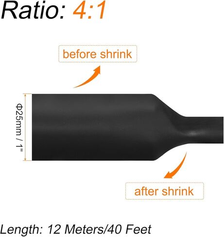 أنابيب الانكماش الحراري من MECCANIXITY، نسبة 4:1 بقطر 1 بوصة وقطر 40 قدمًا بمادة لاصقة مزدوجة الجدار مقاومة للماء ومختومة باللون الأسود in Kuwait