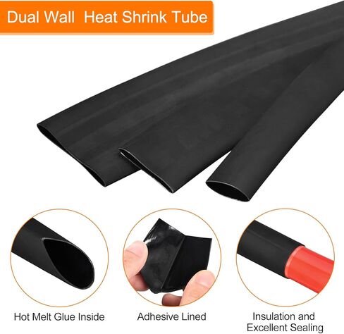 أنابيب الانكماش الحراري من MECCANIXITY، نسبة 4:1 بقطر 1 بوصة وقطر 40 قدمًا بمادة لاصقة مزدوجة الجدار مقاومة للماء ومختومة باللون الأسود in Kuwait