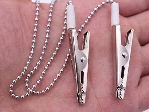 2PCS Metal Chain Bib Clip Napkin Clips with Ball Chains & Alligator Clamps for Elderly Adult Baby Keep Your Napkin Securely Placed While Dining in Saudi Arabia