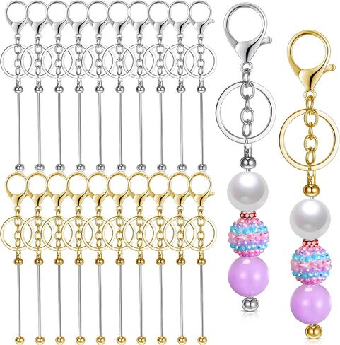 20 Pcs Beadable Keychain Bars Metal Beaded Blank Keychains Charms DIY Keychain Supplies Bulk for DIY Pendant Jewelry Making Projects Crafts Office School Accessories (Silver, Gold) in Kuwait