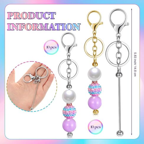 20 Pcs Beadable Keychain Bars Metal Beaded Blank Keychains Charms DIY Keychain Supplies Bulk for DIY Pendant Jewelry Making Projects Crafts Office School Accessories (Silver, Gold) in Kuwait