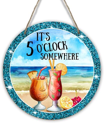 Tiki Bar Decor Wooden Ornament Summer Decor for Front Door Sign Decor Keepsake, Hawaii Tropical Beach House Decoration, Wooden Hanging Sign Kitchens Living Room Decor for Home Office -DH322 in Saudi Arabia