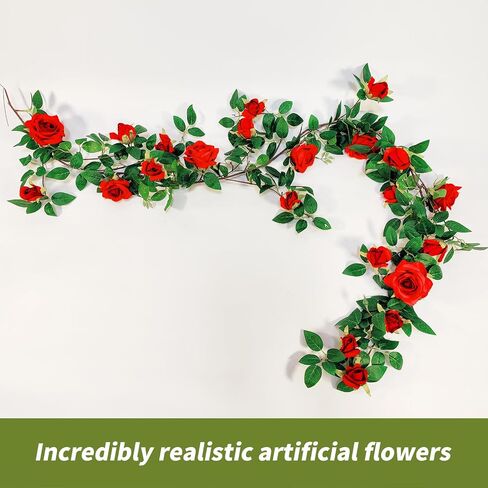 Realistic Artificial Rose Vine for Indoor Outdoor Wall Home Room Garden Wedding Summer Porch Terrace Balcony Decor Garland Artificial Hanging Flower(red) in Saudi Arabia