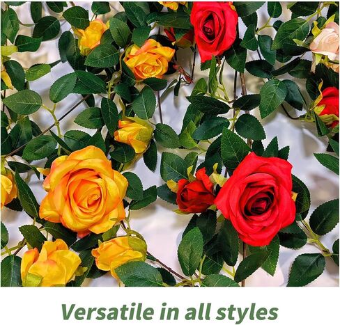 Realistic Artificial Rose Vine for Indoor Outdoor Wall Home Room Garden Wedding Summer Porch Terrace Balcony Decor Garland Artificial Hanging Flower(red) in Saudi Arabia