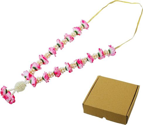 Artificial Mala Rose Flowers Ribbon Garland Haar Mala for Idol-Mala with Beads for God Statues Accessories Pooja Sringar Articles Ornament for Indian Traditional Festival Decoration(Size:-14")(Pink) in Saudi Arabia