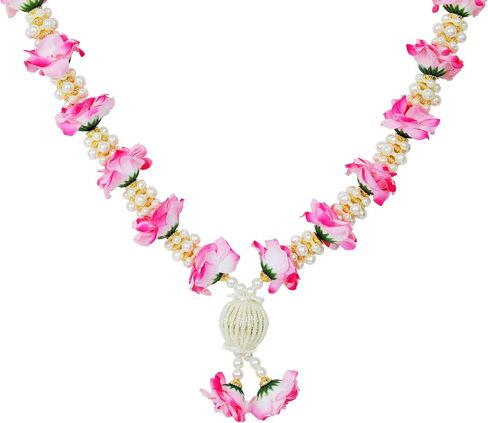 Artificial Mala Rose Flowers Ribbon Garland Haar Mala for Idol-Mala with Beads for God Statues Accessories Pooja Sringar Articles Ornament for Indian Traditional Festival Decoration(Size:-14")(Pink) in Saudi Arabia