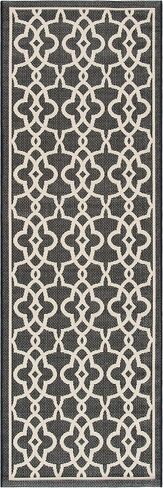 SAFAVIEH Courtyard Collection Runner Rug - 2'7" x 8'2", Black & Beige, Non-Shedding & Easy Care, Indoor/Outdoor & Washable-Ideal for Patio, Backyard, Mudroom (CY6071-266) in Saudi Arabia
