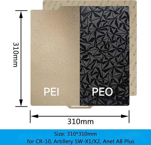 PEI + PEO لوحة بناء مزدوجة الجانب لـ CR-10، وKobra Plus، وطابعة ثلاثية الأبعاد مزخرفة PEI + لوحة فولاذية زنبركية ناعمة PEO وقاعدة مغناطيسية لـ CR-10S، والمدفعية SW-X1/X2، وAnet A8 Plus 310x310 مم in Kuwait