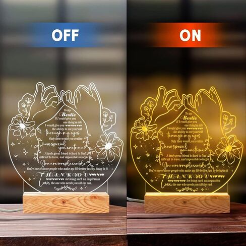 Bestie Gifts ضوء ليلي LED من القلب لأفضل صديق - هدايا عيد ميلاد Bestie - مصباح يعمل بمنفذ USB مع تصميم Pinky Promise ورسالة مؤثرة - قاعدة خشبية - هدية صداقة مثالية لديكور المنزل in Kuwait