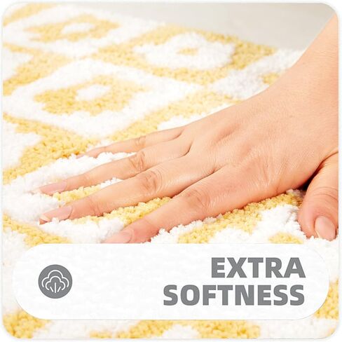 Cute Floral Checkered Bath Mat Non Slip Rubber Backed 16’’W x 24’’L, Vibrant Yellow Geometric Checkerboard Daisy Flower Boho Bathroom Rugs Shaggy Absorbent Shower Floor Mat Machine Washable in Saudi Arabia