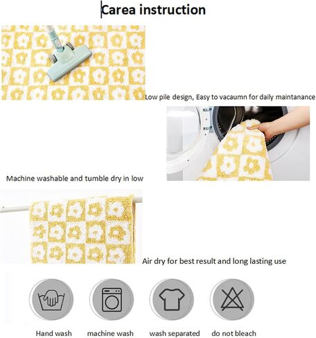 Cute Floral Checkered Bath Mat Non Slip Rubber Backed 16’’W x 24’’L, Vibrant Yellow Geometric Checkerboard Daisy Flower Boho Bathroom Rugs Shaggy Absorbent Shower Floor Mat Machine Washable in Saudi Arabia