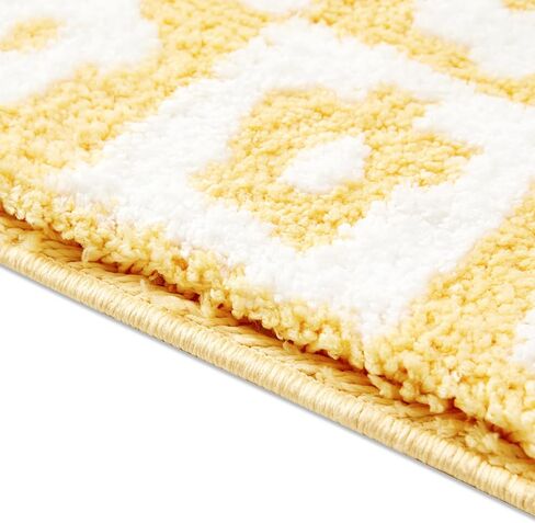 Cute Floral Checkered Bath Mat Non Slip Rubber Backed 16’’W x 24’’L, Vibrant Yellow Geometric Checkerboard Daisy Flower Boho Bathroom Rugs Shaggy Absorbent Shower Floor Mat Machine Washable in Saudi Arabia