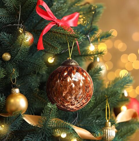 Set of 4 Rose Gold Copper Mercury Glass Ornaments (3.15" Elegant Etched Ball) - Perfect for Christmas Tree, Hanging Holiday Decoration, Gifts & Home Decor in Saudi Arabia