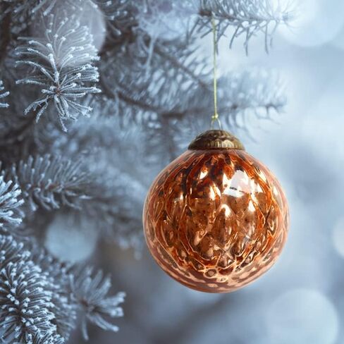 Set of 4 Rose Gold Copper Mercury Glass Ornaments (3.15" Elegant Etched Ball) - Perfect for Christmas Tree, Hanging Holiday Decoration, Gifts & Home Decor in Saudi Arabia