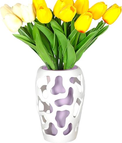 Unique Bilayer Cut Out Decorative Centerpiece Vases Boho Ceramic Flower Vases for Home Decoration Modern Vase Decor (Purple Inside and White Outside) in Saudi Arabia