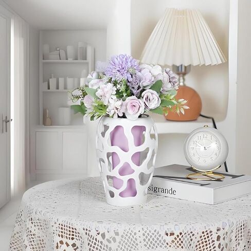 Unique Bilayer Cut Out Decorative Centerpiece Vases Boho Ceramic Flower Vases for Home Decoration Modern Vase Decor (Purple Inside and White Outside) in Saudi Arabia