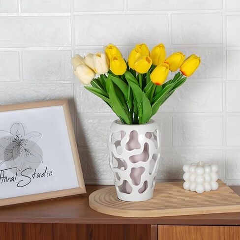 Unique Bilayer Cut Out Decorative Centerpiece Vases Boho Ceramic Flower Vases for Home Decoration Modern Vase Decor (Purple Inside and White Outside) in Saudi Arabia