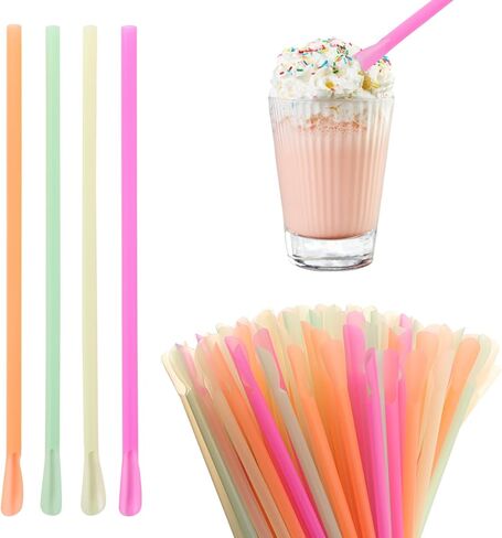 2000Pcs Snow Cone Spoon Straws,Disposable Plastic Straws,Flexible Drinking Spoon Straws(Mixed Bright Colors) in Kuwait
