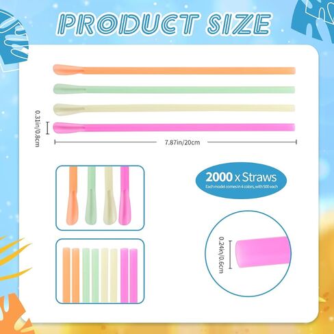 2000Pcs Snow Cone Spoon Straws,Disposable Plastic Straws,Flexible Drinking Spoon Straws(Mixed Bright Colors) in Kuwait