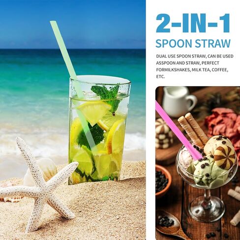2000Pcs Snow Cone Spoon Straws,Disposable Plastic Straws,Flexible Drinking Spoon Straws(Mixed Bright Colors) in Kuwait
