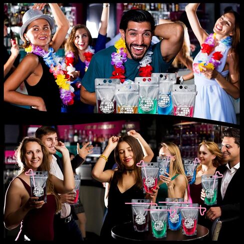 Hoolerry 36 Sets Disco Pouches for Drinks Adult Drink Pouches 70s Disco Party Drink Pouches with Straws Resealable Disco Theme Drink Bags Plastic Zipper Clear Juice Pouches for Party Supply(Classic) in Saudi Arabia