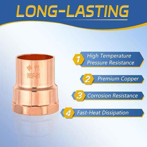 10-PACK GUOFIS 3/4Inch C x 3/4Inch FNPT Copper Female Adapter, LF Short Radius Fittings Adapter with Sweat Solder X FNPT Connection for Residential, Commercial in Saudi Arabia