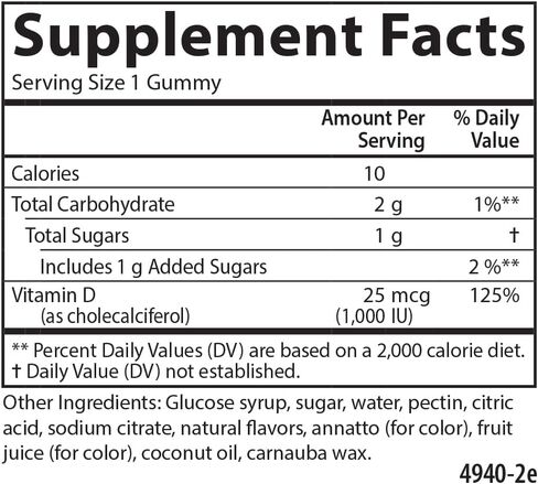 Carlson - Vitamin D3 Gummies, 1000 IU (25 mcg), Bone Health, Immune Support & Calcium Absorption, Natural Fruit Flavors, 60 Vegetarian Gummies in Saudi Arabia