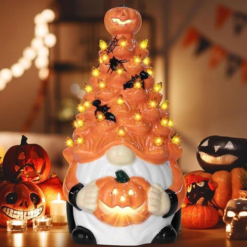 تماثيل اليقطين الخزفية ديكورات الهالوين: تماثيل اليقطين شجرة سيراميك برتقالية مضاءة - تماثيل خزفية صغيرة مضاءة مسبقًا مرسومة يدويًا ديكور طاولة الهالوين للمنزل الداخلي in Kuwait