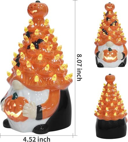 تماثيل اليقطين الخزفية ديكورات الهالوين: تماثيل اليقطين شجرة سيراميك برتقالية مضاءة - تماثيل خزفية صغيرة مضاءة مسبقًا مرسومة يدويًا ديكور طاولة الهالوين للمنزل الداخلي in Kuwait
