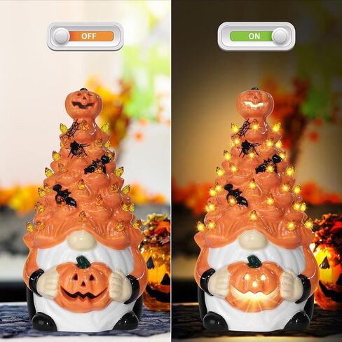 تماثيل اليقطين الخزفية ديكورات الهالوين: تماثيل اليقطين شجرة سيراميك برتقالية مضاءة - تماثيل خزفية صغيرة مضاءة مسبقًا مرسومة يدويًا ديكور طاولة الهالوين للمنزل الداخلي in Kuwait