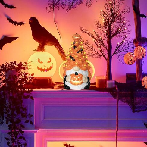 تماثيل اليقطين الخزفية ديكورات الهالوين: تماثيل اليقطين شجرة سيراميك برتقالية مضاءة - تماثيل خزفية صغيرة مضاءة مسبقًا مرسومة يدويًا ديكور طاولة الهالوين للمنزل الداخلي in Kuwait