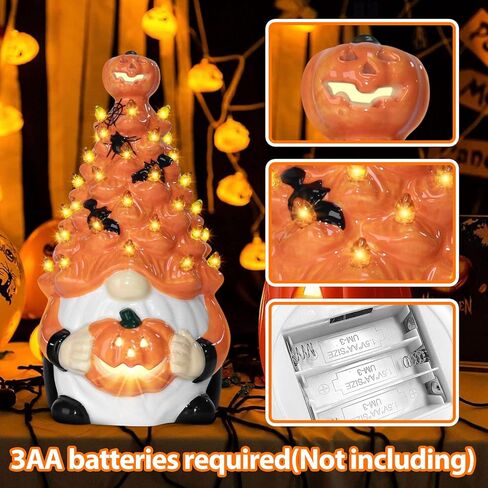 تماثيل اليقطين الخزفية ديكورات الهالوين: تماثيل اليقطين شجرة سيراميك برتقالية مضاءة - تماثيل خزفية صغيرة مضاءة مسبقًا مرسومة يدويًا ديكور طاولة الهالوين للمنزل الداخلي in Kuwait