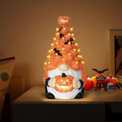 تماثيل اليقطين الخزفية ديكورات الهالوين: تماثيل اليقطين شجرة سيراميك برتقالية مضاءة - تماثيل خزفية صغيرة مضاءة مسبقًا مرسومة يدويًا ديكور طاولة الهالوين للمنزل الداخلي in Kuwait