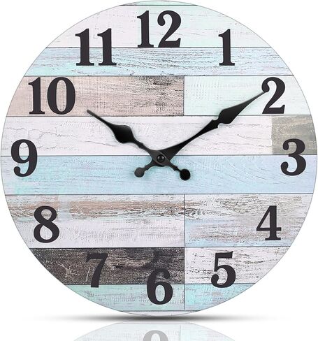 ساعة الحائط: ساعات حائط صامتة تعمل بالبطارية، ساعة خشبية لمنزل المزرعة ريفي عتيق وساعات ديكور عتيقة لغرفة المعيشة والمطبخ وغرفة النوم والمنزل والحمام in Kuwait