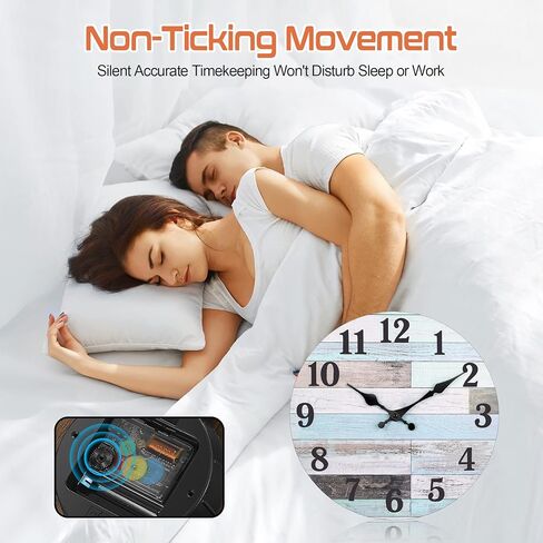 ساعة الحائط: ساعات حائط صامتة تعمل بالبطارية، ساعة خشبية لمنزل المزرعة ريفي عتيق وساعات ديكور عتيقة لغرفة المعيشة والمطبخ وغرفة النوم والمنزل والحمام in Kuwait