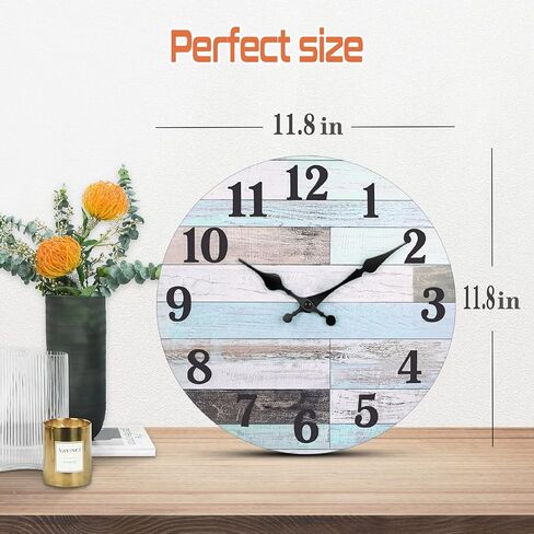 ساعة الحائط: ساعات حائط صامتة تعمل بالبطارية، ساعة خشبية لمنزل المزرعة ريفي عتيق وساعات ديكور عتيقة لغرفة المعيشة والمطبخ وغرفة النوم والمنزل والحمام in Kuwait